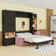 Grand lit escamotable en bois avec grand canapé, lumières et tablettes de rangement-837431476
