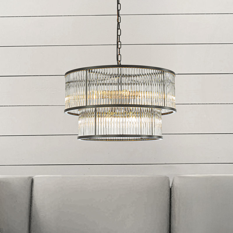 Borel 21'' Wide Modern 10-light 2-tier Glass Drum Chandelier Contemporary Hanging Light For Living Room Dining Room