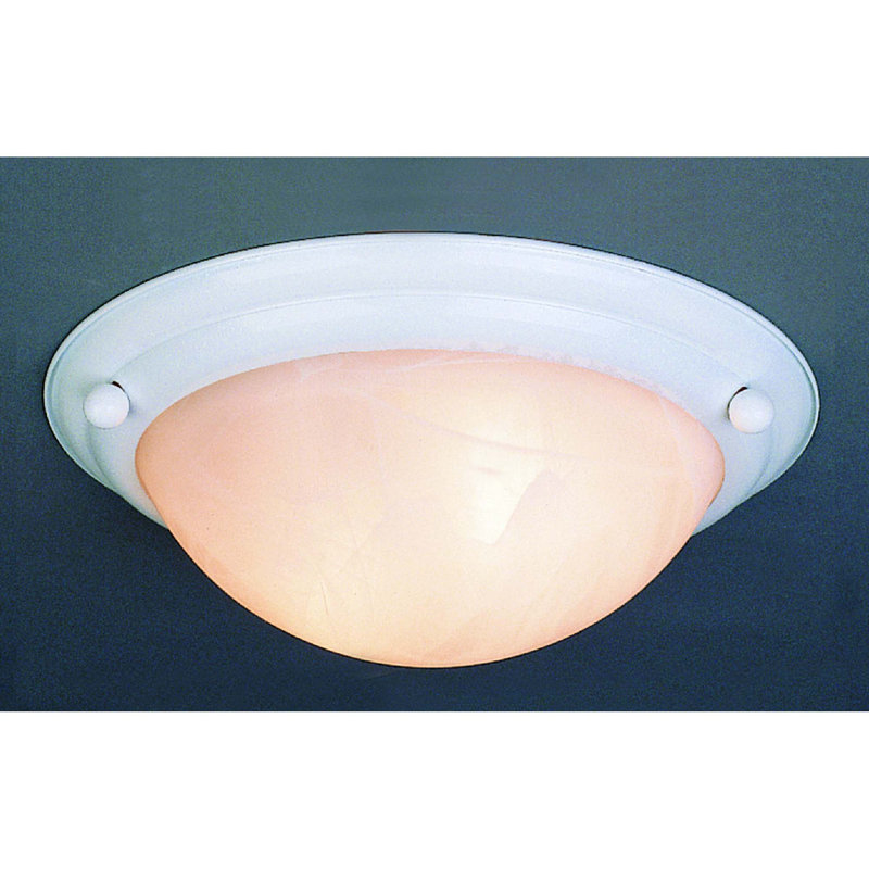 Kenyari 2-Light 4.75"H x 15.5"W Textured White Round Flush Mount with Alabaster Glass