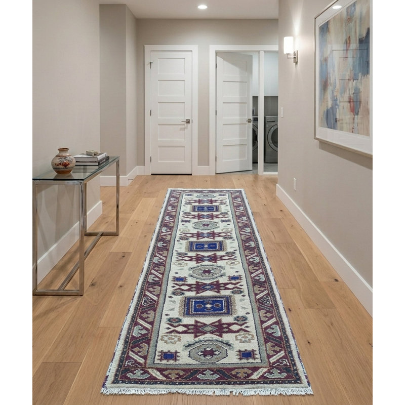 Tapis d'intérieur oriental noué à la main, en soie et laine crème bordeaux, fait à la main
