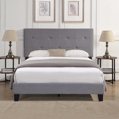 Upholstered Platform Bed Frame Featuring a Pull - Point Tufted Headboard