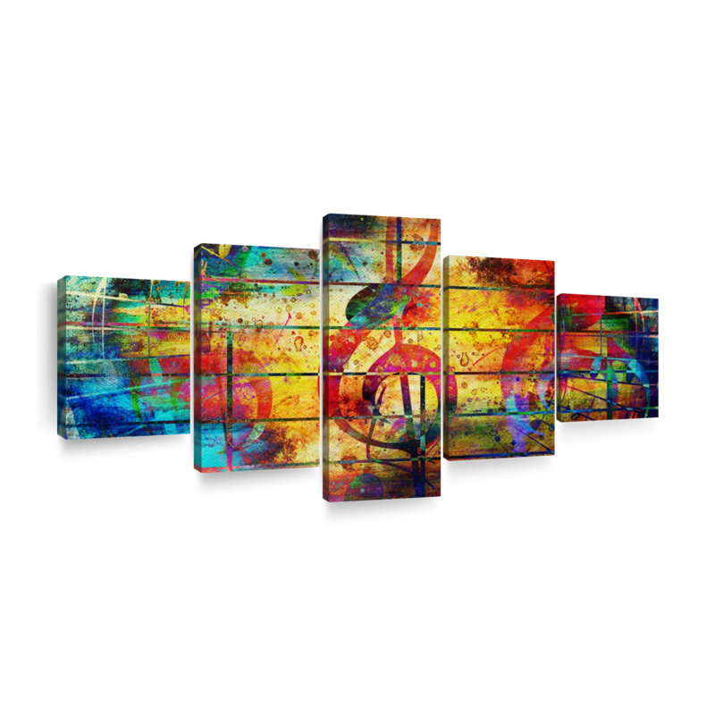 Ensemble de 5 pièces colorées avec collage sur toile, H 80 po x l 36 po x P 1,25 po