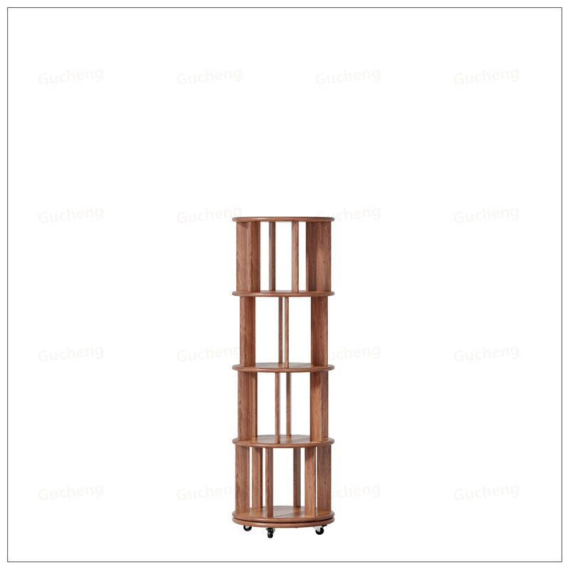 Solid Wood Rotating Bookshelf On Wheels, 4 Tier, Round Revolving Bookcase, 360° Spinning For Small Spaces And Corners