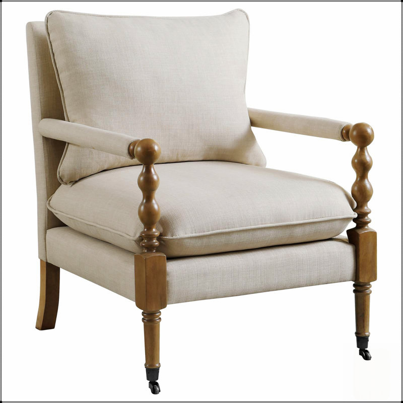 Fauteuil d'appoint en bois beige avec pieds tournés, revêtement élégant et fini chêne foncé pour intérieurs classiques et modernes