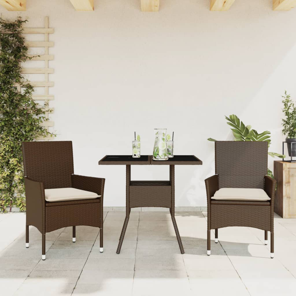 Vidaxl 3-Tlg. Garten-Essgruppe Mit Kissen Weiß Poly Rattan Und Glas