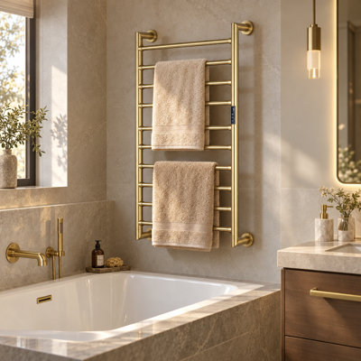 Wall Mount Heated Towel Rack Electric Towel Warmer ES17 PVD Brushed Gold