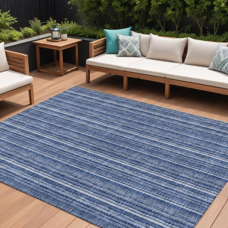 Tapis intérieur lavable rayé bleu et ivoire 8 pi x 10 pi Denim