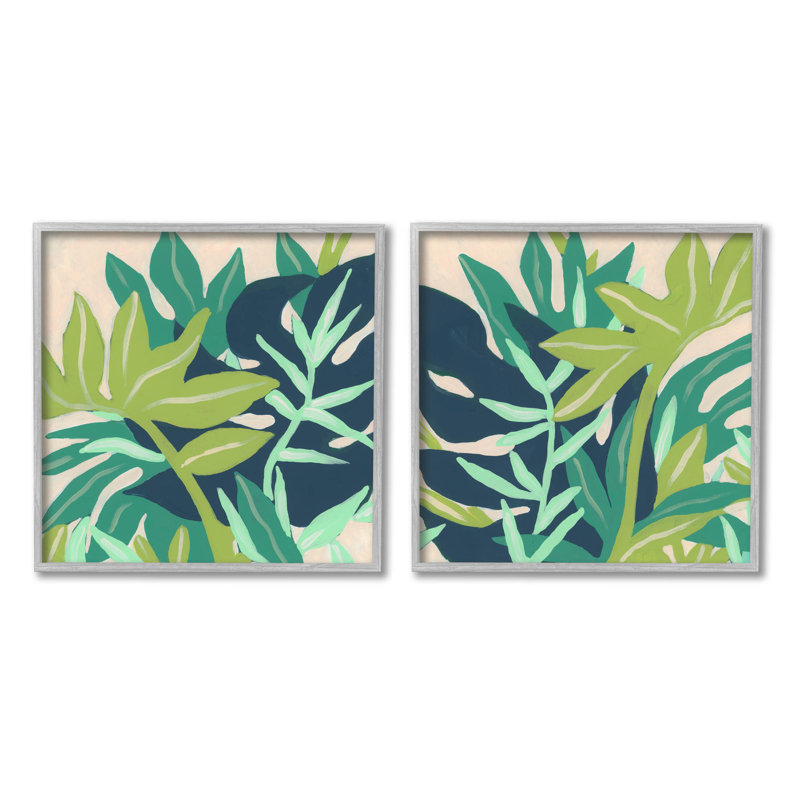 «Layered Tropical Botanical Leaves», ensemble de 2 estampes numériques par June Erica Vess, H 12 po x l 12 po x P 1,5 po
