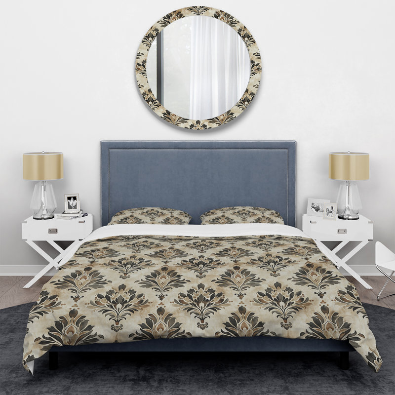 Ensemble de housse de couette transitionnelle brun gris damassé Glamour I, Housse de couette très grand et 2 très grandes t