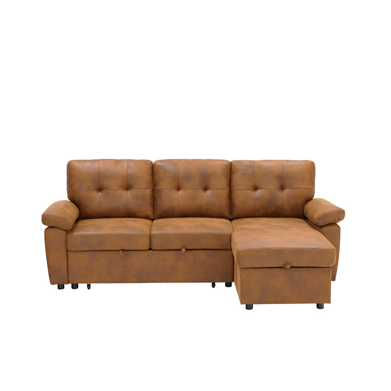 L-Shape Pull-Out Sectional Sofa Bed with Storage Chaise