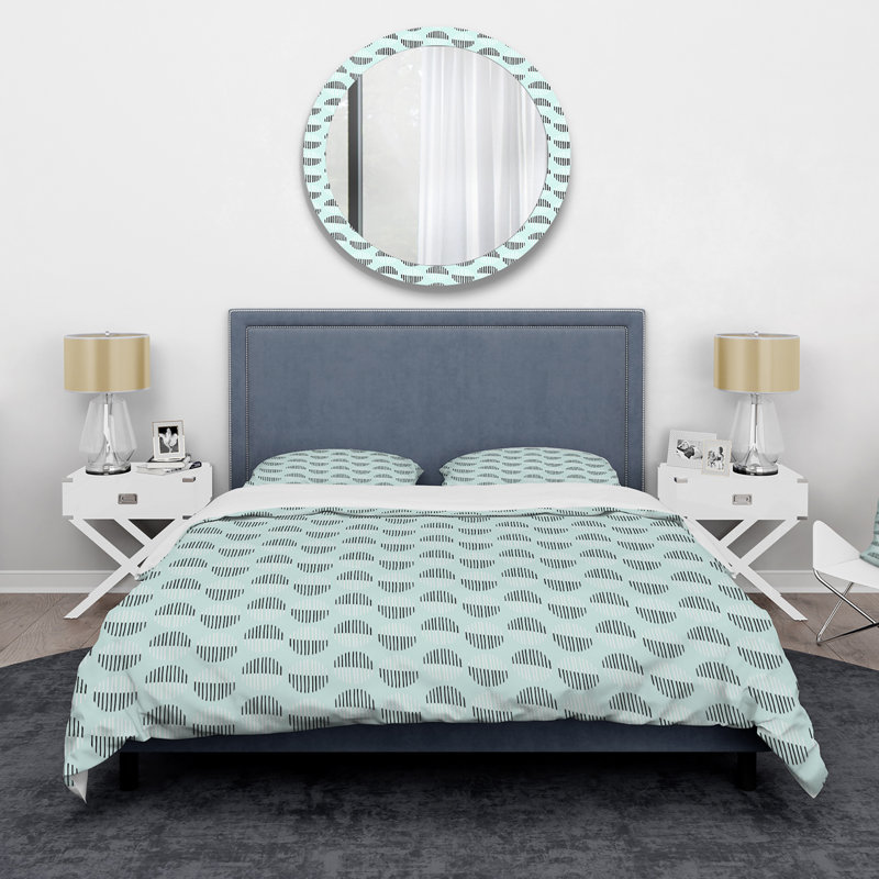 Ensemble de housse de couette Qumari Midcentury Turquoise Half Moons - Mid-Century Modern - microfibre de polyester, Vert