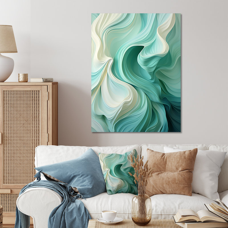 «Gree And White Sway Wave Serenity II», art mural géométrique en métal, H 20 po x l 12 po x P 1 po