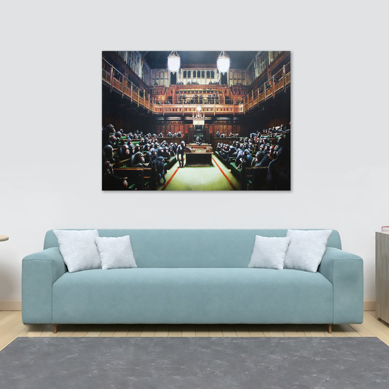 Chimps Houses Of Parliament - Wrapped Canvas Print, 84cm H x 120cm W x 3.8cm D