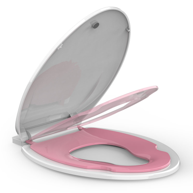 Toilet Seat Elongated,Toilet Seat with Toddler Seat Built in, Potty Training Toilet Seat Elongated Fits Both Adult and Child, with Soft Close, Easy Install and Clean - White and Pink