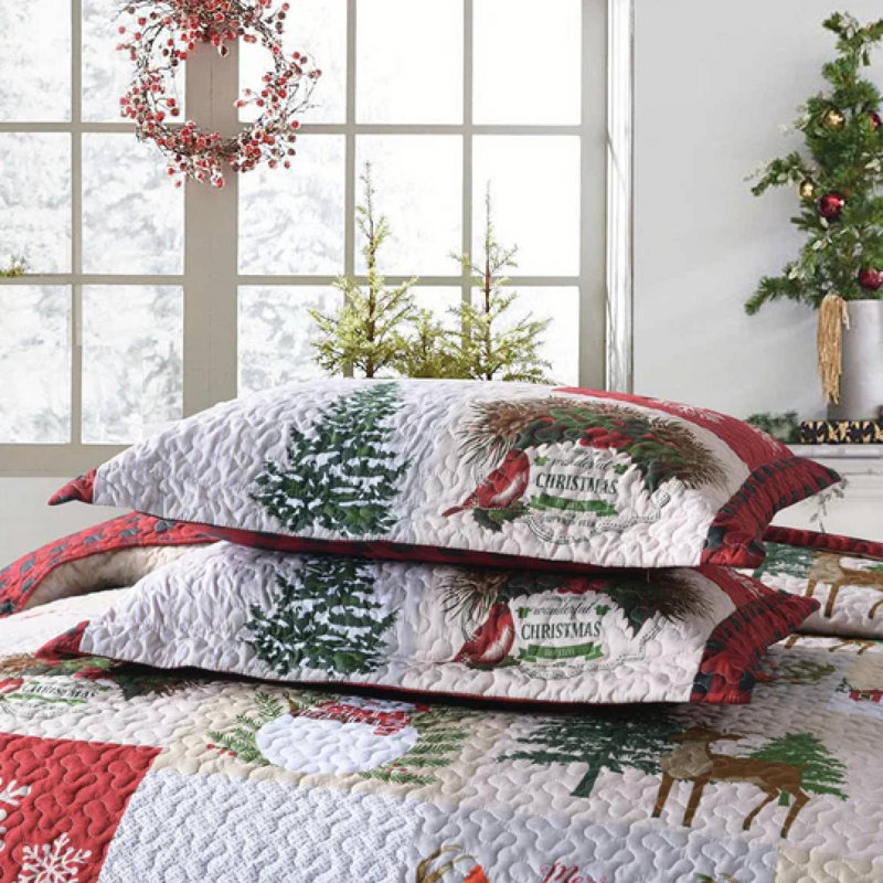 Christmas Red and Green Reversible Microfiber Queen Quilt Set