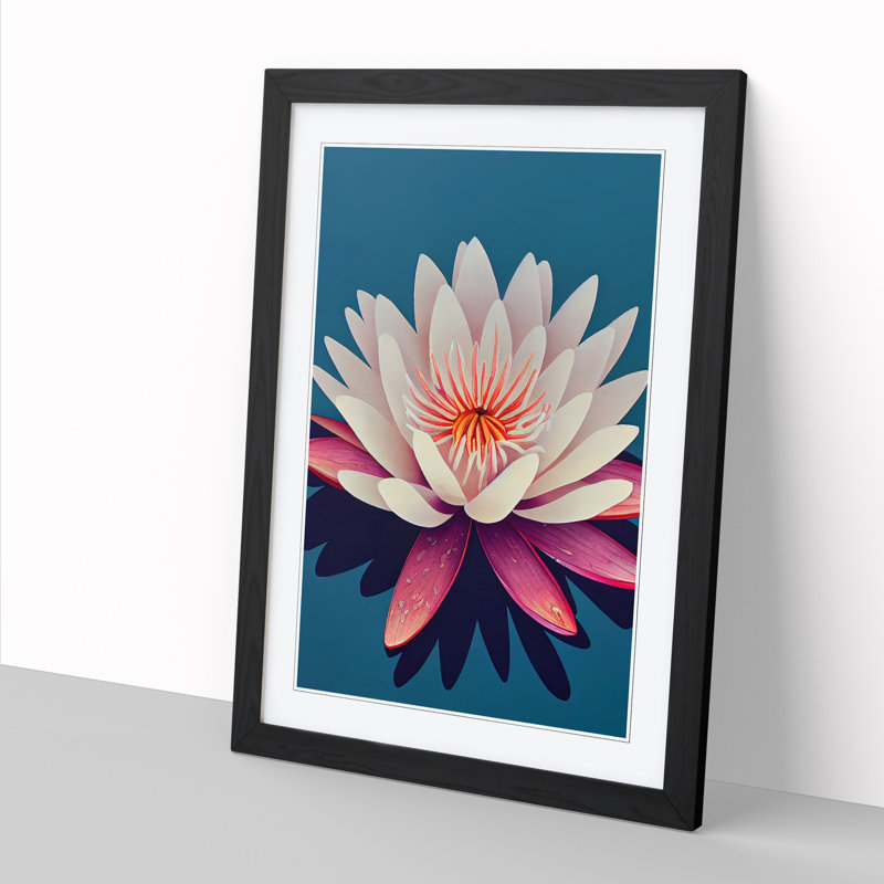 Water Lily Flower Art Vol.4 - Single Picture Frame Print, Black, 64cm H x 46cm W x 2cm D