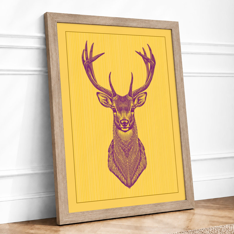 Purple Deer Mount Rustic - Framed Print, A1 - 84.1 x 59.4 cm, Oak