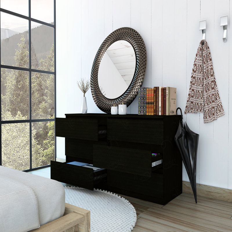 Commode double 6 tiroirs, poignées en métal