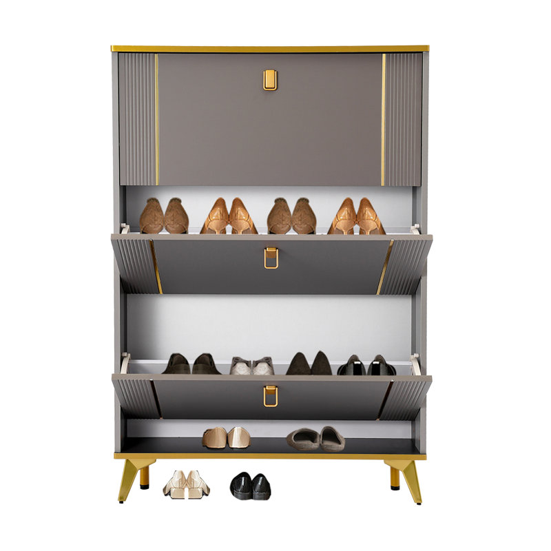 3-tier Shoe Cabinet With Flip Doors, Gray