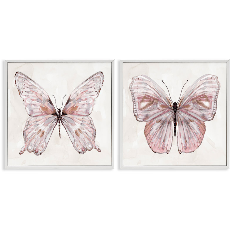 «Unique Butterflies in Mute Pinks», ensemble de 2 giclées encadrées, design par Carol Robinson, H 12 po x l 24 po