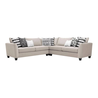 113.4" W Contemporary Sectional, Ivory