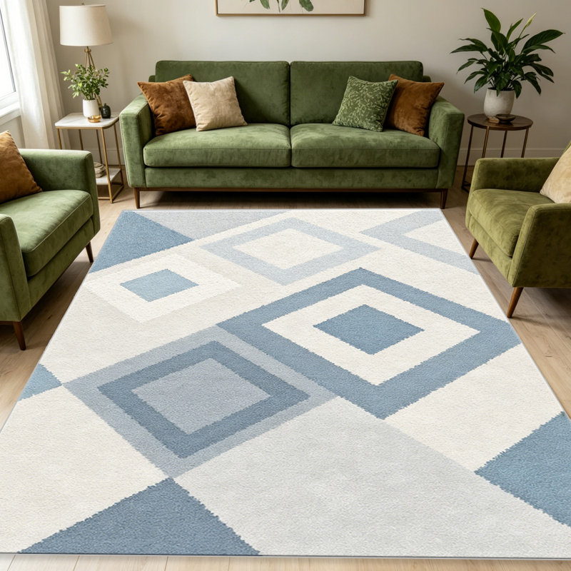 Blue Geometric Diamond area rugs for Living Room, Soft and Comfortable, Suitable for all seasons, easy to maintain, machine washable Indoor floor mat, Under Table Farmhouse suitable for Bedroom, Dining Room, Study, Patio, Balcony, Home Decor