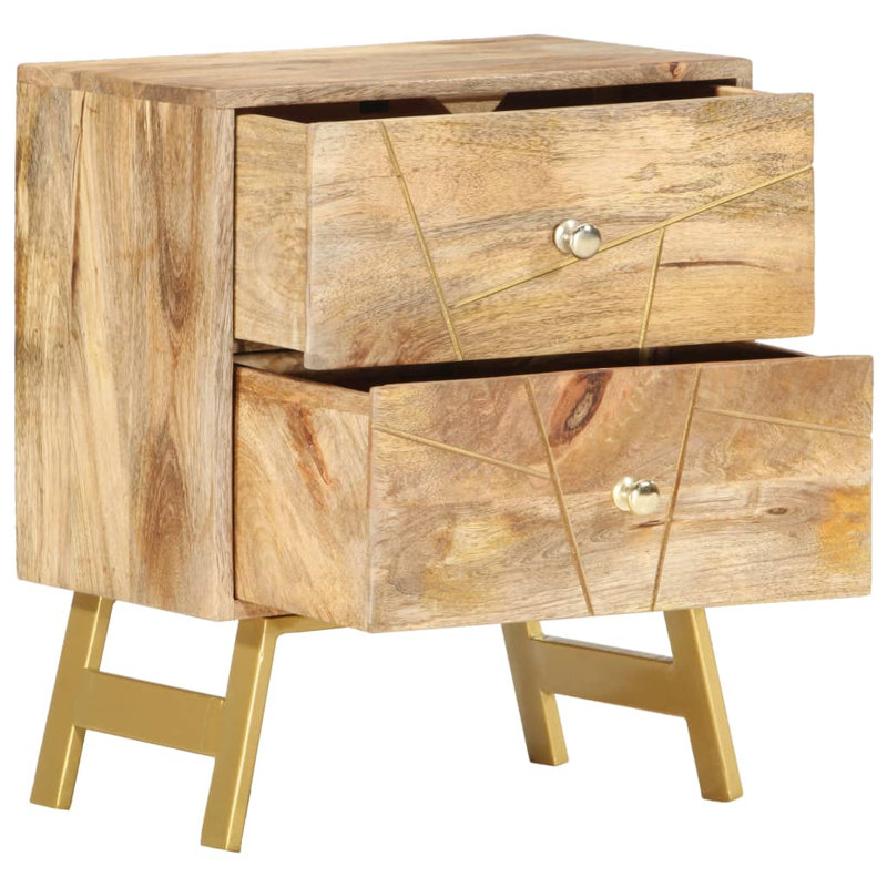 Saltville 40cm W Solid Wood Bedside Table, Gold