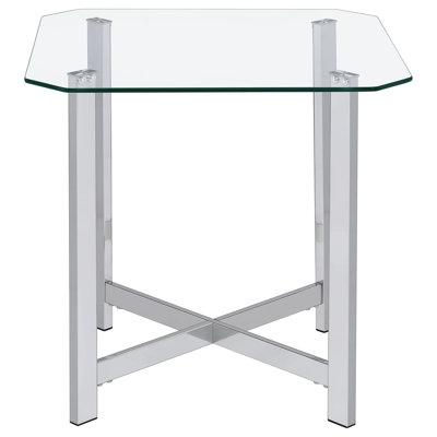 2-Piece Coffee Table Set with Glass Top & Chrome Metal Frame, 48L x 26W x 18.25H (Coffee Table) & 22.75W x 22.75D x 23.25H (End Table)