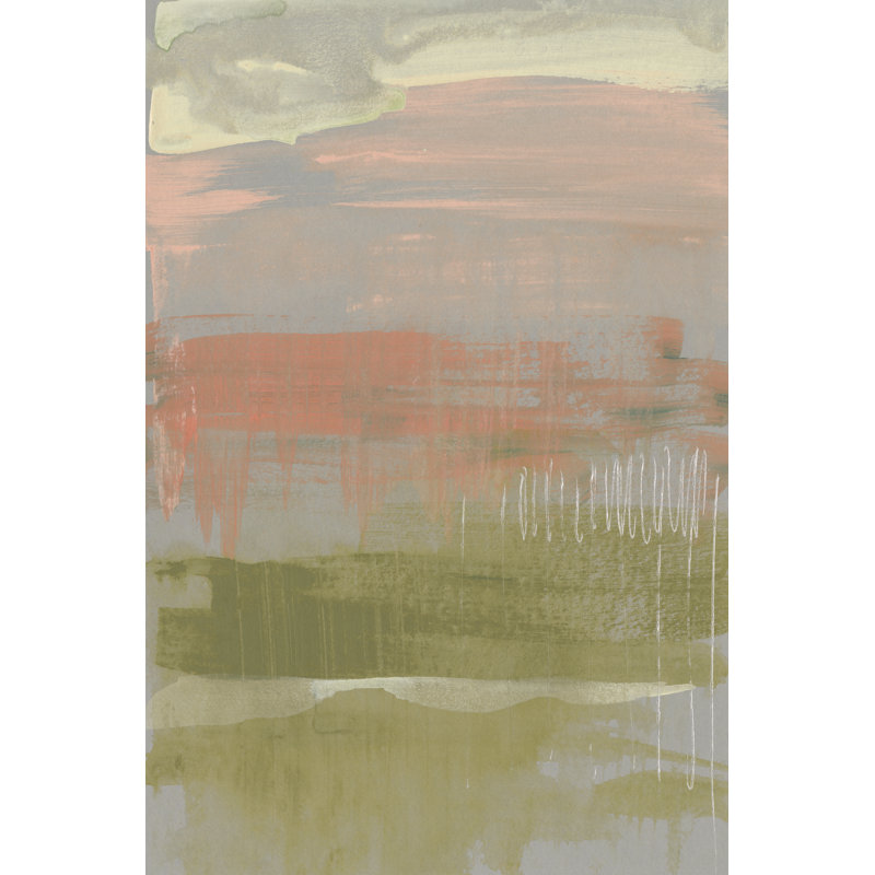 Coral & Olive Striations II - Painting on Canvas, 30 cm H x 20 cm W, Wrapped Canvas