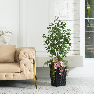Ficus artificiel Adcock 4 pi - plantes artificielles résistantes aux rayons UV avec jardinière conique et plantes décoratives