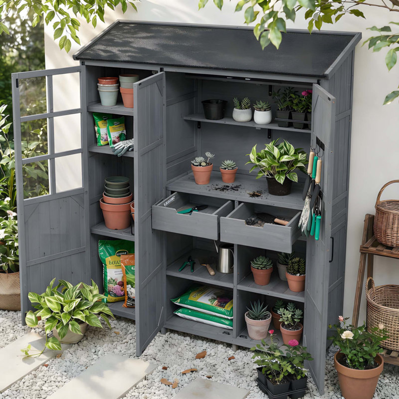 Grande remise de jardin 60,6 x 19,3 x 71,6 pouces avec toit imperméable, Noir/gris