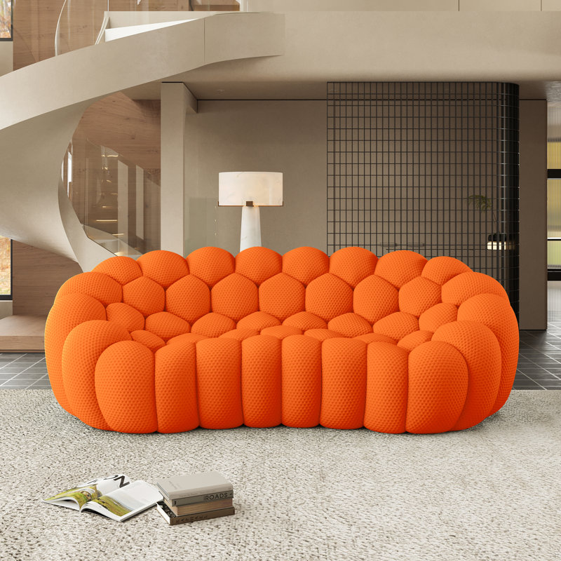 Cenie Modern Upholstered Boneless Arc-Shaped 3D Knit Fabric Sofa, No Assembly Required(3 Seat), Orange
