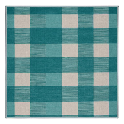 Tapis bleu à carreaux lavable à la machine
