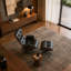 Chaise longue pivotante en cuir véritable et bois massif avec repose-pieds et accoudoirs pour le salon-1009362136