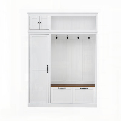 3-In-1 Hall Tree With Overhead Storage, Adjustable Shelves, Heavy-Duty Hooks, Spacious Drawers, And Contrasting Seat Bench For Entryway Organization