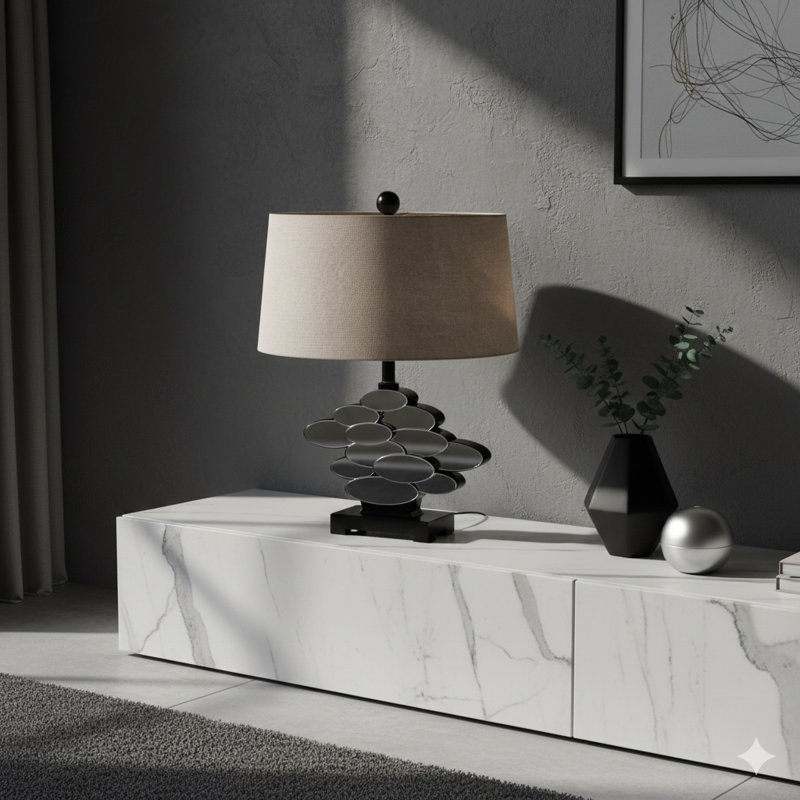 Lampe de table haute en polyrésine de 25,5 po avec finition bronze et détails en verre
