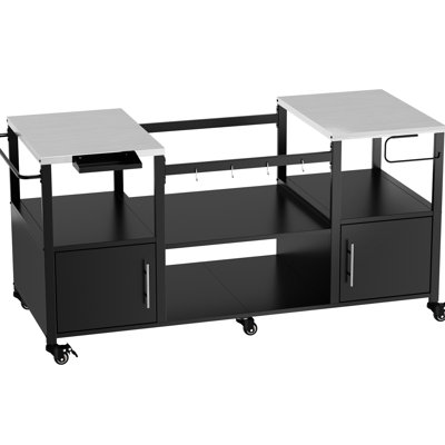 Table de barbecue d'extérieur compatible avec un gros œuf, une boîte de rangement en métal et 6 freins fiables, une tringle pour chariot, un porte-serviettes en papier, 4 crochets pour les outils de cuisson, un support à épices, une installation rapide, 30,24 po
