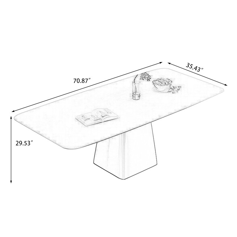 Table de salle à manger rectangulaire en pierre et acier inoxydable, H 29,53 po x L 70,87 po x l 35,43 po, Gris
