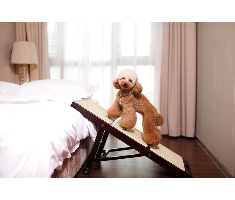 Espresso Adjustable Wooden Collapsible Pet Ramp with Rubber Soles