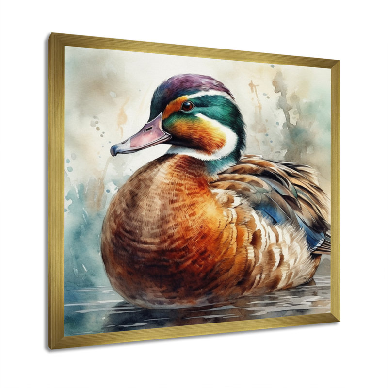 Magnifique canard mâle IV - impression, H 16 po x l 16 po, Cadre flottant doré
