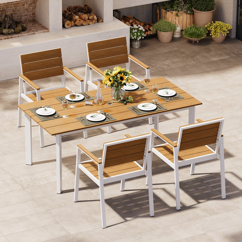 Ensemble de salle à manger d'extérieur en aluminium pour 4 personnes avec table rectangulaire en polystyrène expansé de 170 cm et chaises en textilène