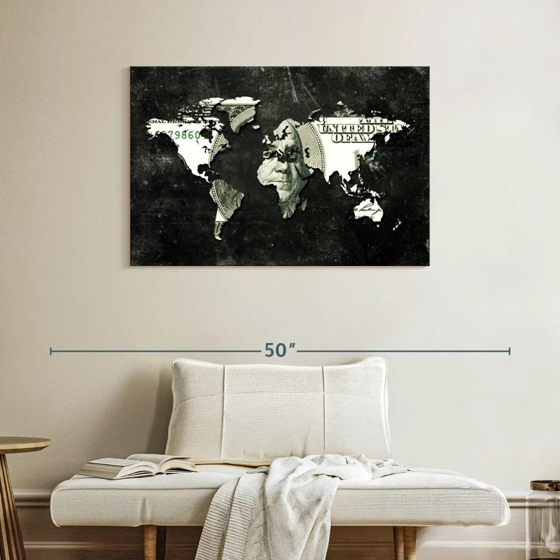 Carte du monde en dollars américains Aliaz, H 26 po x l 39 po