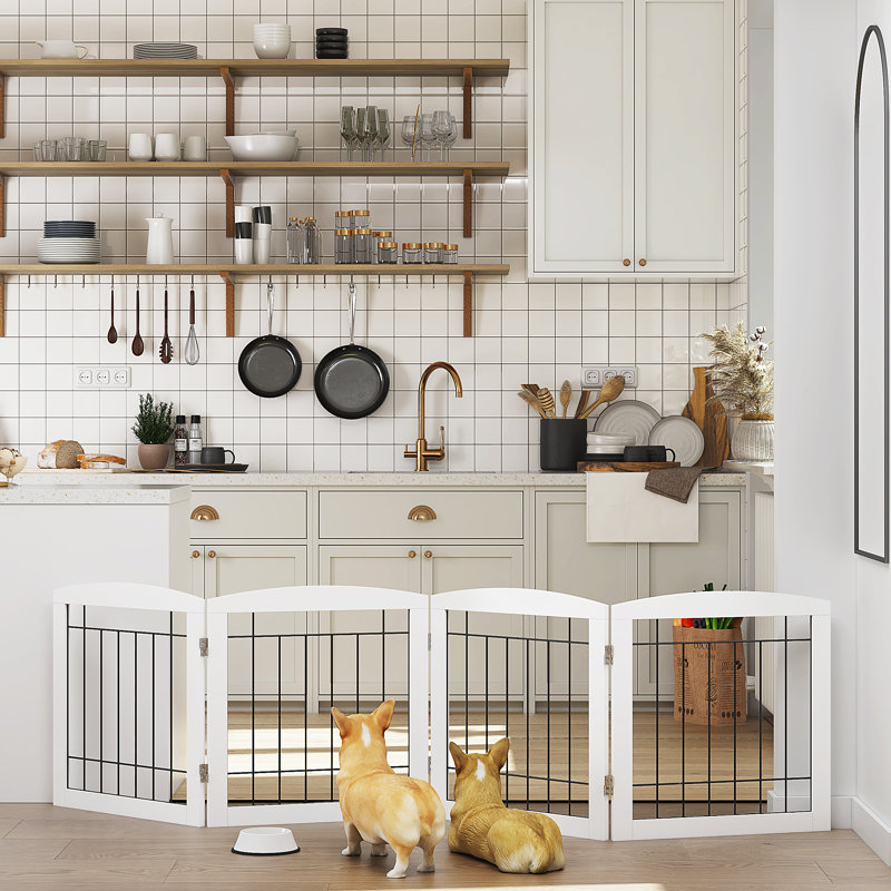Emmalynne Manufactured Wood Free Standing Pet Gate, White