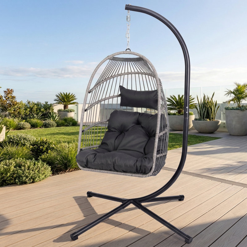 Fauteuil à œufs suspendu pour l'extérieur avec support, pouvant servir de chaise de patio en osier ou de hamac intérieur / extérieur