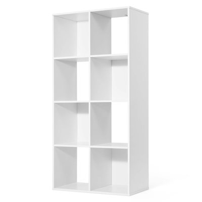 8-Cube Storage Organizer Shelf, Home Storage Shelf Divider w/ Back, 11-Inch Storage Bookcase, White 