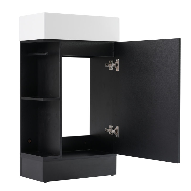 Meuble-lavabo 18,6 po avec lavabo, meuble-lavabo avec tablette à deux niveaux, Noir, noir, noir, noir