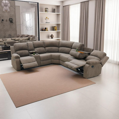 Corduroy Stripe Fabric Recliner Sectional Sofa