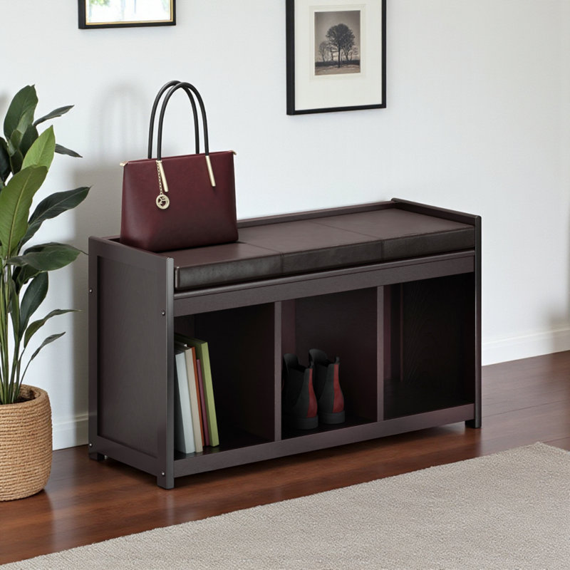 Appolinaire Solid Wood Storage Bench With Faux Leather Upholstery, 20.73'' H X 37.31'' W X 13.22'' D