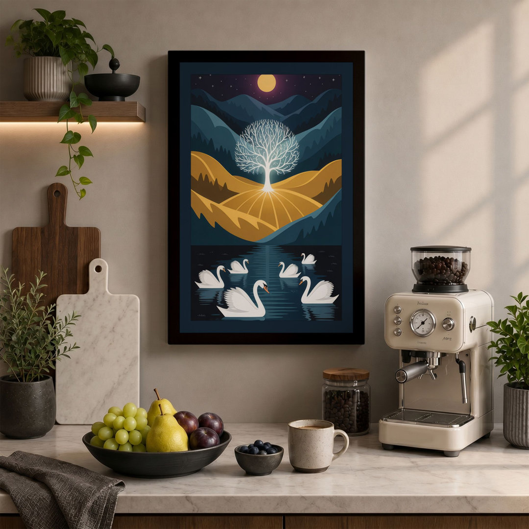 Moonlit Swans Modern - Wrapped Canvas