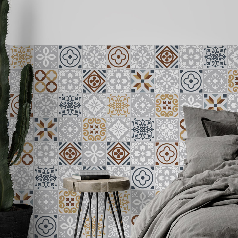 Andalu Light Grey Cement Spanish Wall Tile Sticker Set - 15 X 15 Cm 